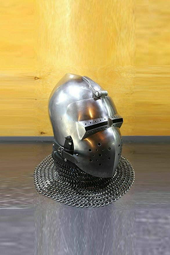Antique Custom SCA HNB 14 Gauge Steel Medieval Combat Pig Faced Bascinet Helmet - collectiblegiftitems