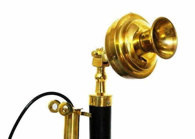 Antique Brass American Landline Telephone Vintage Rotary Dial Candlestick Phone, Housewarming Gift - collectiblegiftitems