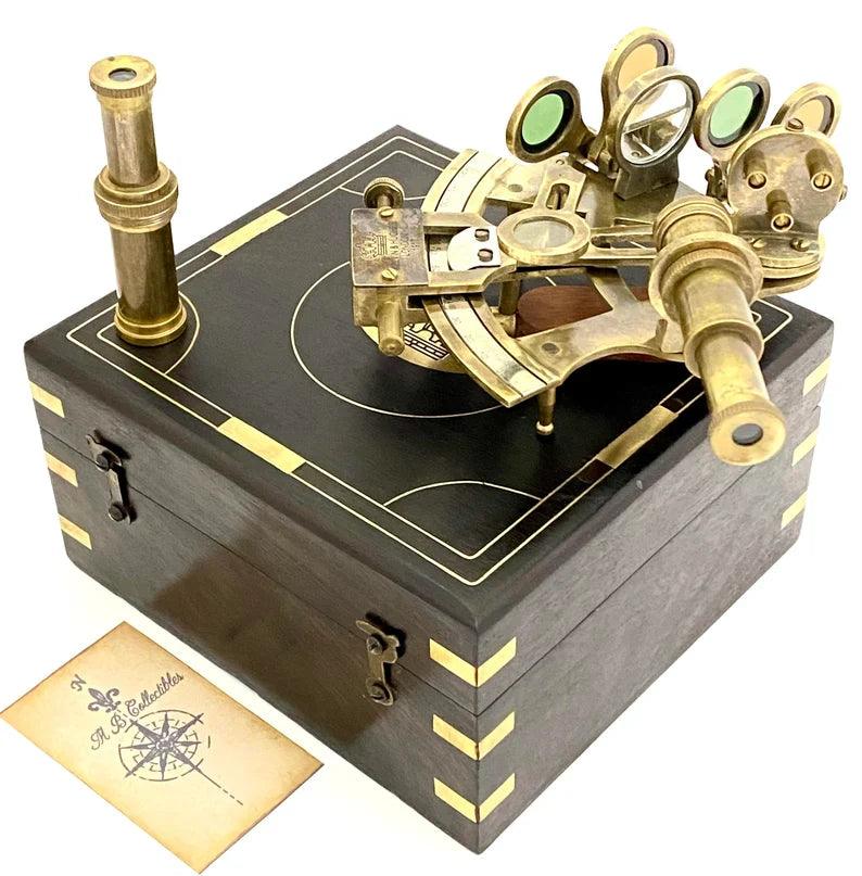 Nautical sextant - Antique Style Brass Pocket Sextant in wooden Box - collectible and Gift - collectiblegiftitems