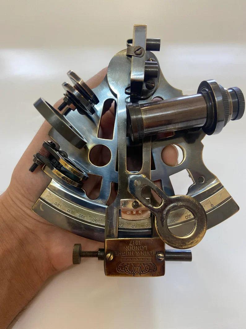 Nautical 5" Solid Brass Working Navigational KELVIN & HUGES LONDON 1917 Sextant In Black Antique