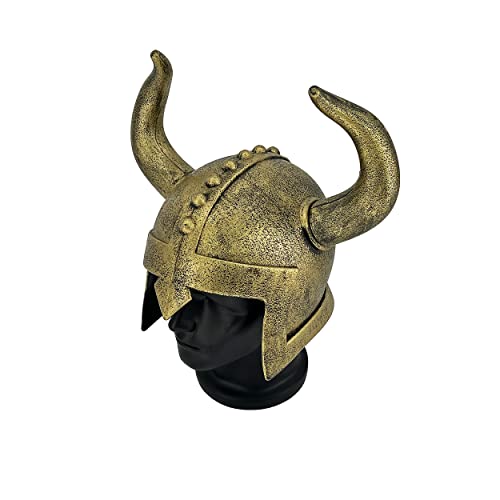 LOOYAR Casco vikingo medieval de la Edad Media para adultos con cuernos, casco vikingo, soldado berserker, disfraz de guerrero, sombrero para juego de batalla, Halloween, cosplay, bronce