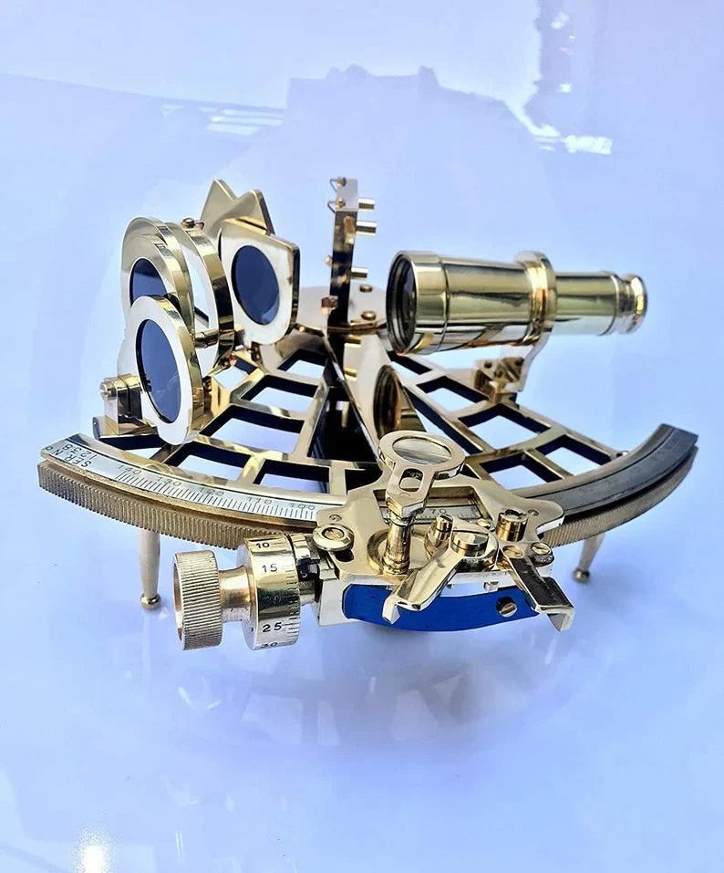 Nautical Brass Sextant Instrument with Wooden Box Marine Working Sextant 9" Fully Navigation Ship Astrolabe Sextant