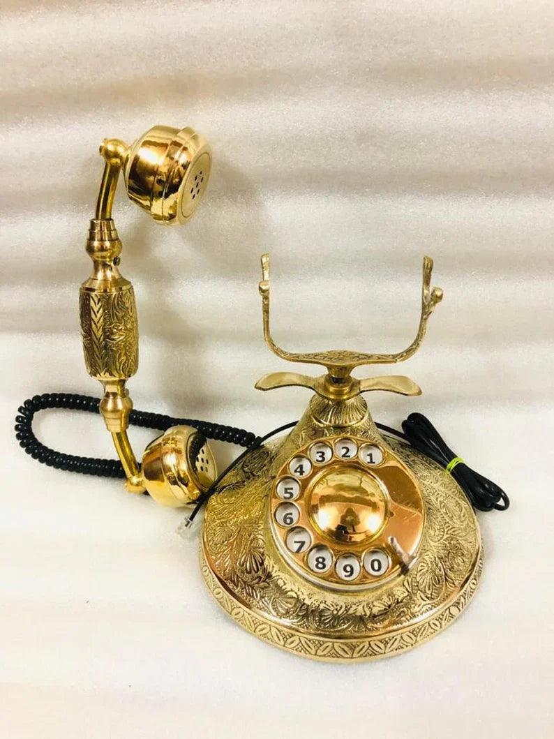 Nautical Brass Vintage Rotary Phone, Old Fashioned Telephone, French Victorian Telephone for Home/ Office Decor - collectiblegiftitems
