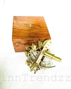 Nautical brass marine vintage style 9" ship sextant astrolabe instruments with wooden box