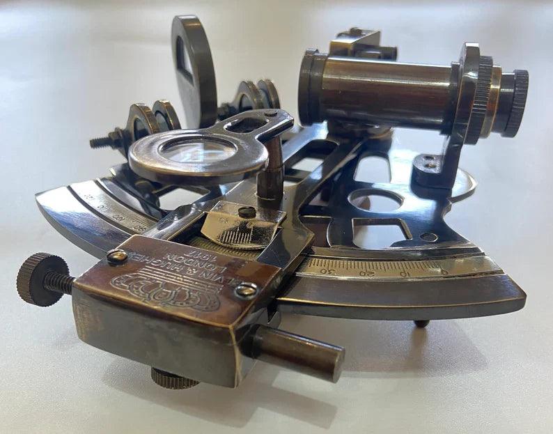Nautical 5" Solid Brass Working Navigational KELVIN & HUGES LONDON 1917 Sextant In Black Antique