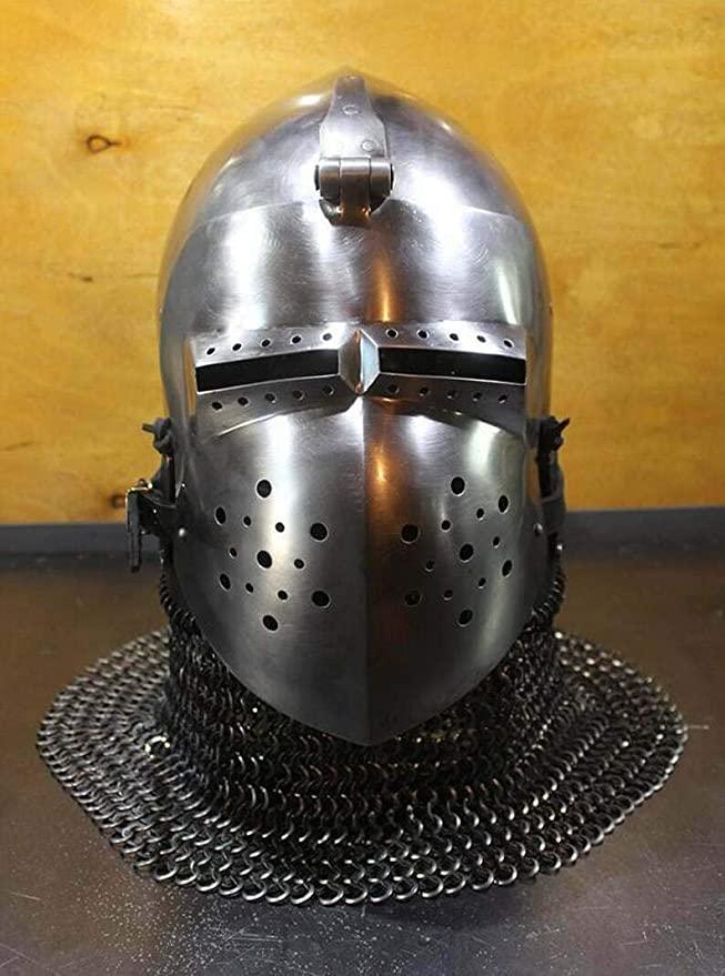 Antique Custom SCA HNB 14 Gauge Steel Medieval Combat Pig Faced Bascinet Helmet - collectiblegiftitems