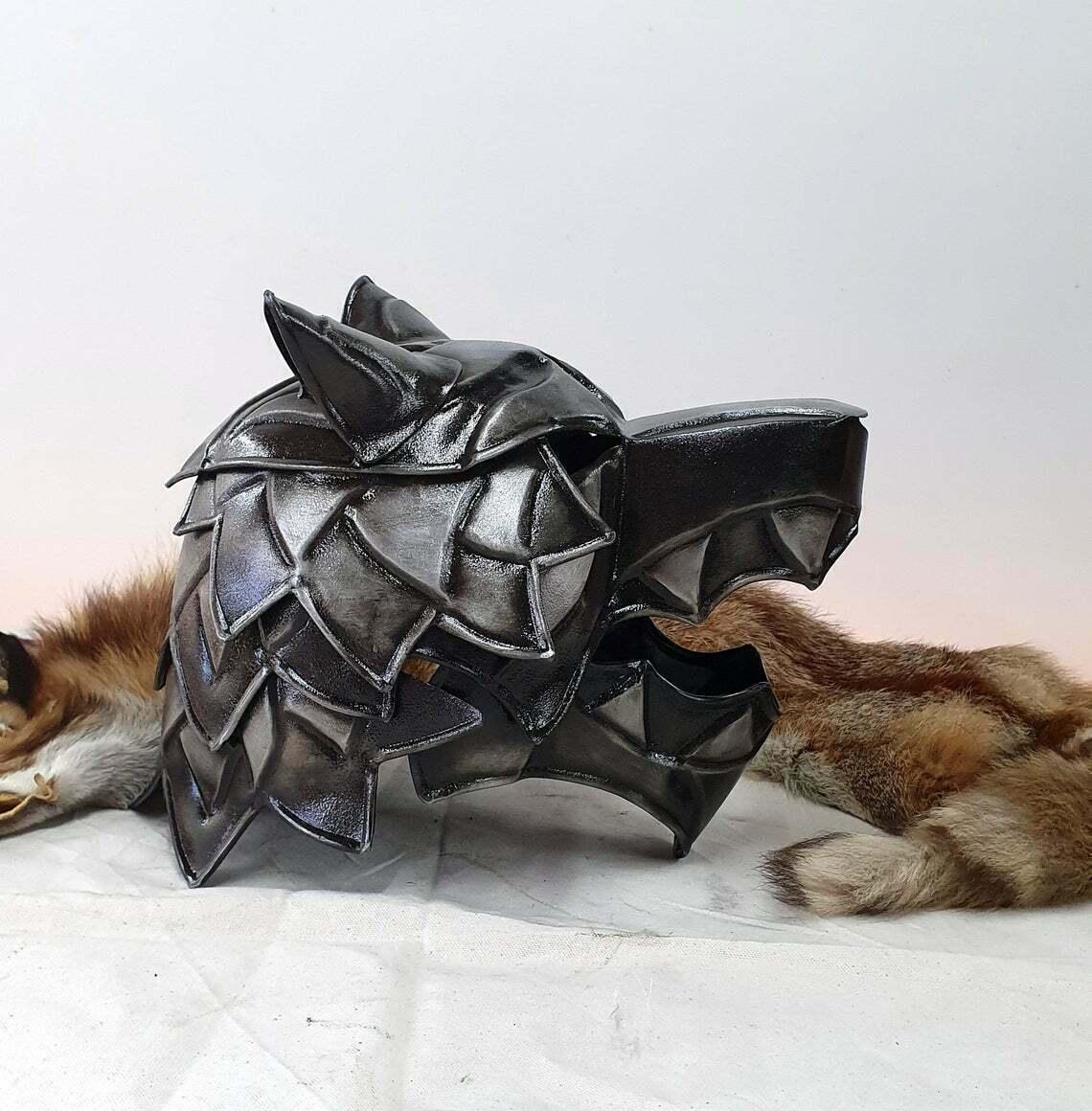 18GA Steel Medieval Great Wolf Helmet Medieval Viking Wolf Helmet Blackened Helmet - collectiblegiftitems