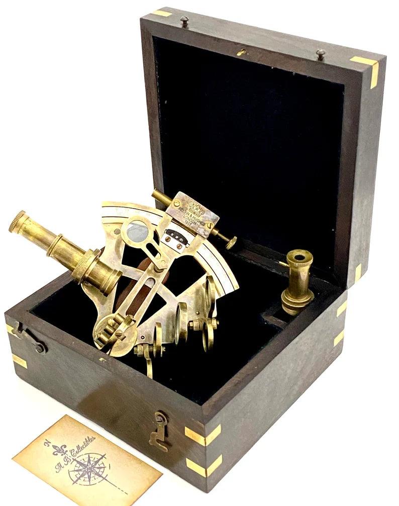 Nautical sextant - Antique Style Brass Pocket Sextant in wooden Box - collectible and Gift - collectiblegiftitems