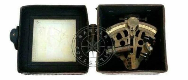 Brass Sextant Nautical Brass Sextant Working Marine with Leather Box. - collectiblegiftitems