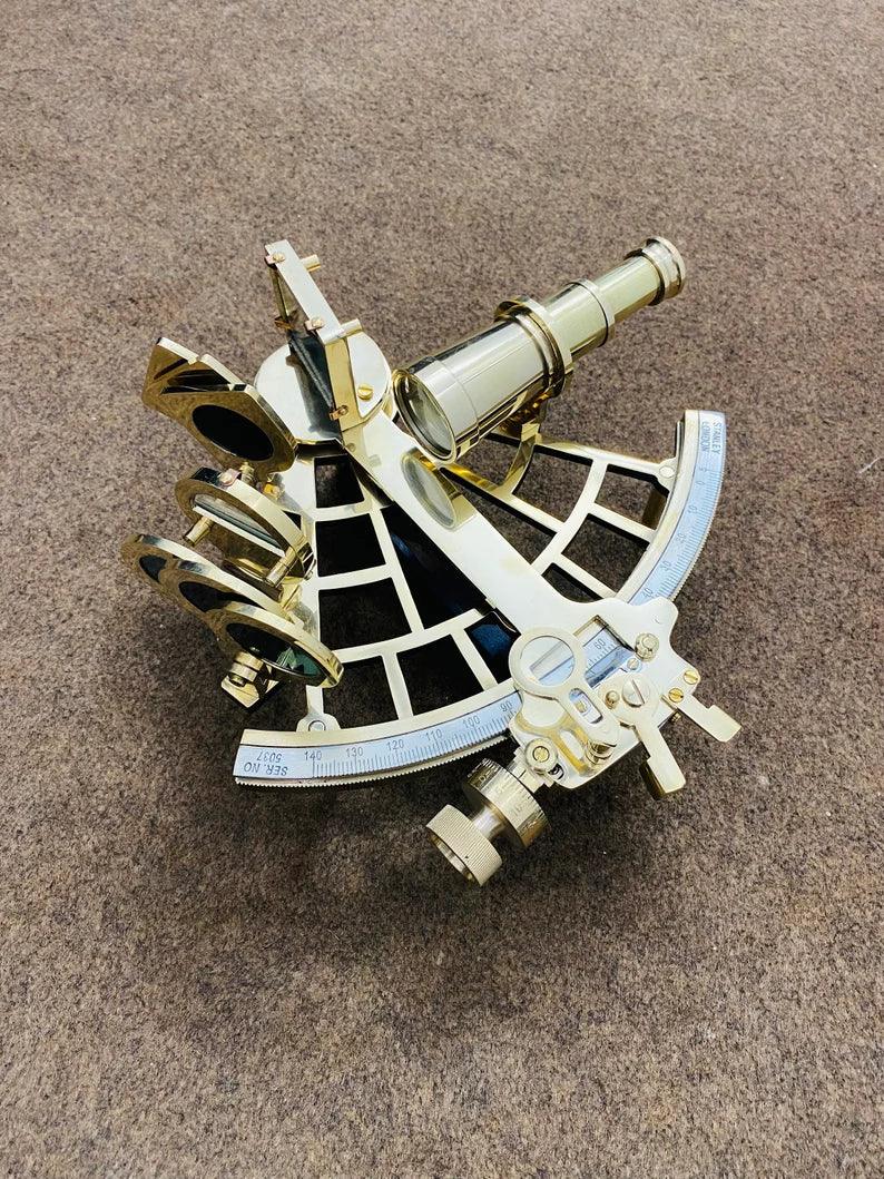Nautical 9" Solid Brass Working Sextant | Navigational Sextant | Heavy Sextant | Vintage Ship Astrolabe Model Sextant handmade Gift