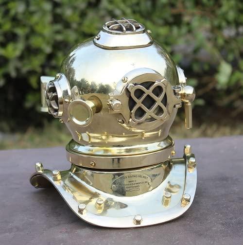 Antique Marine Mini Diving Helmet Replica Mark Us Navy Nautical Full Brass - collectiblegiftitems