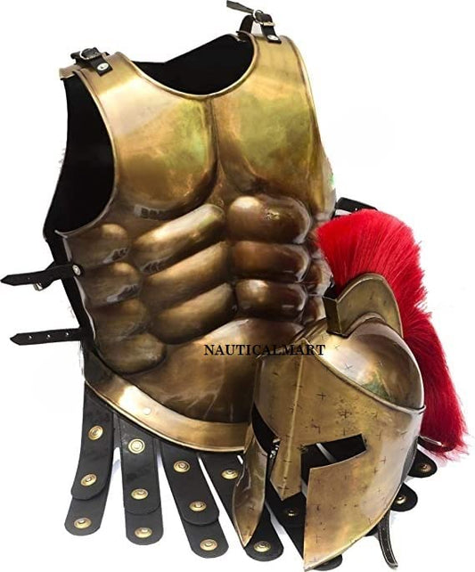 Mittelalterliche Rüstung Spartanische Muskelrüstung Brustpanzer 300 Filmrüstung Helm Rote Pflaume Römische Krieger Kostüm