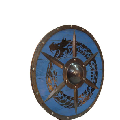Escudo vikingo de madera de dragón pintado a mano, 24" / 30"