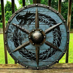Viking Runes Helm of Awe Aegishjalmur Norse Pattern Wooden Round Shield LARP