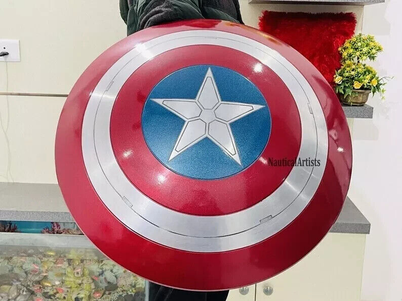 22" Metal Captain America Shield Round Shield With Leather Straps Larp Cosplay