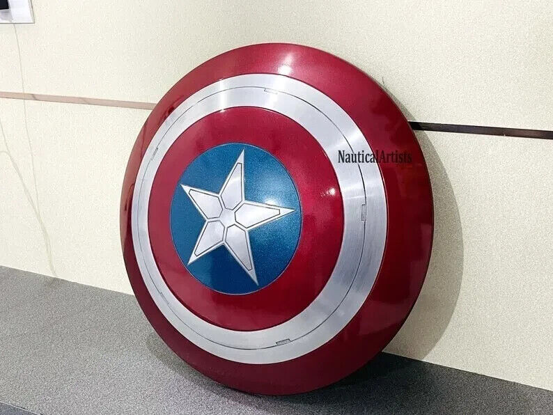 22" Metal Captain America Shield Round Shield With Leather Straps Larp Cosplay