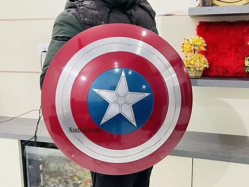 22" Metal Captain America Shield Round Shield With Leather Straps Larp Cosplay