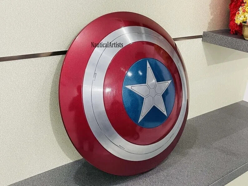 22" Metal Captain America Shield Round Shield With Leather Straps Larp Cosplay