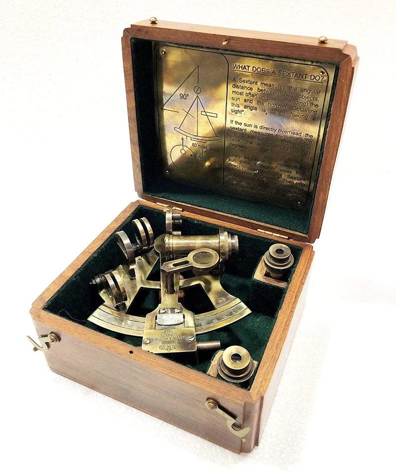 Nautical Sextant Double Telescope Astrolabe Ship's Instruments with Box - collectiblegiftitems