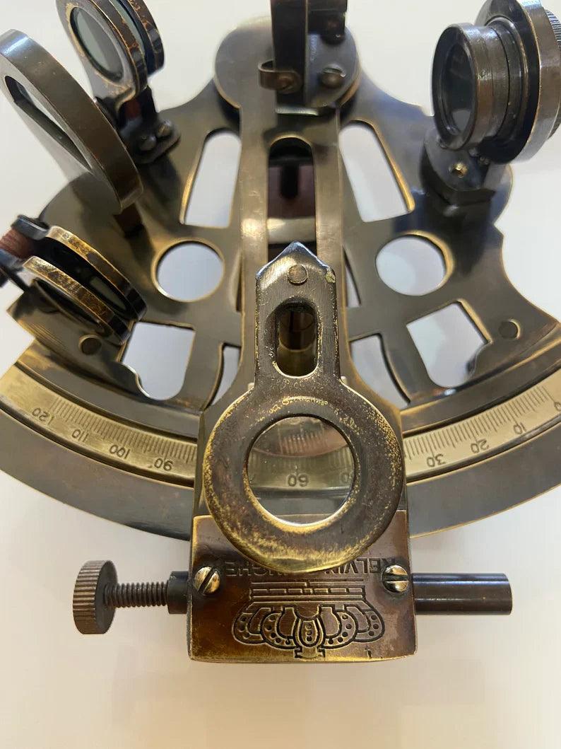 Nautical 5" Solid Brass Working Navigational KELVIN & HUGES LONDON 1917 Sextant In Black Antique