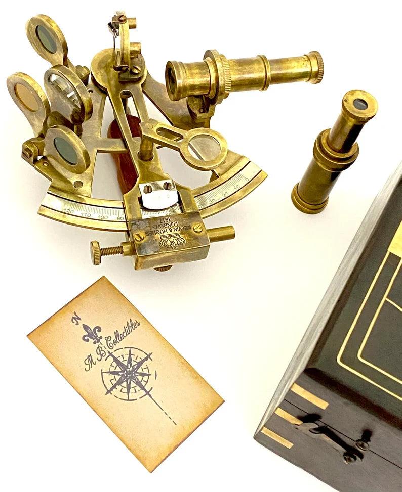 Nautical sextant - Antique Style Brass Pocket Sextant in wooden Box - collectible and Gift - collectiblegiftitems