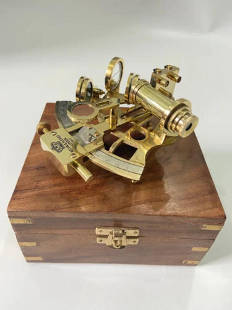 Nautical Brass Sextant With Wooden Box Real, Navigational, Marine Antique Sextant - collectiblegiftitems