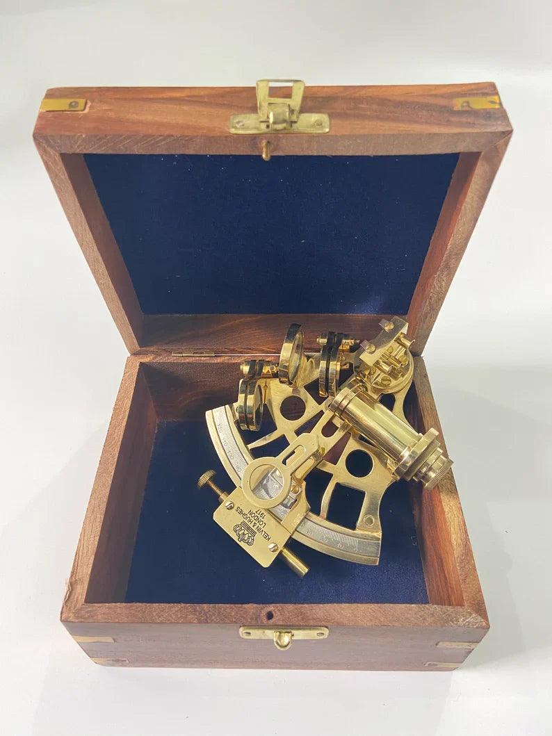 Nautical Brass Sextant With Wooden Box | Navigational Sextant | Real Sextant | Vintage Antique Marine Sextant | Collectible Gift - collectiblegiftitems