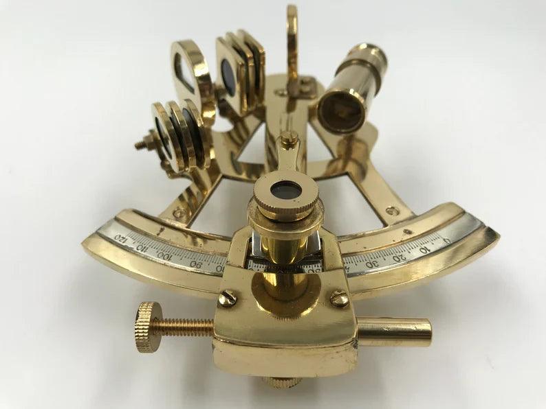 Nautical Brass 5" Sextant With Beautiful Designer Wooden Box