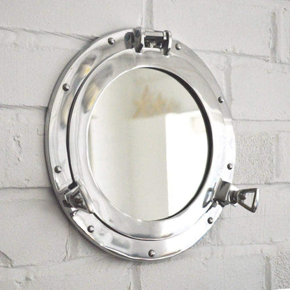 Beautiful Aluminum Porthole Mirror - 17inch W/ Chrome silver Finish - collectiblegiftitems