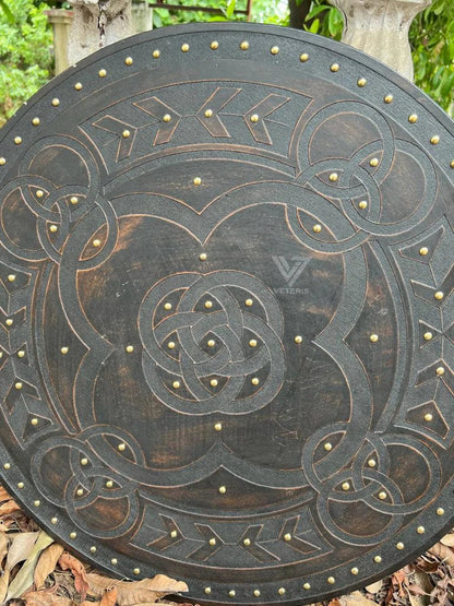 Celtic Five Fold Carved Round Viking Shield