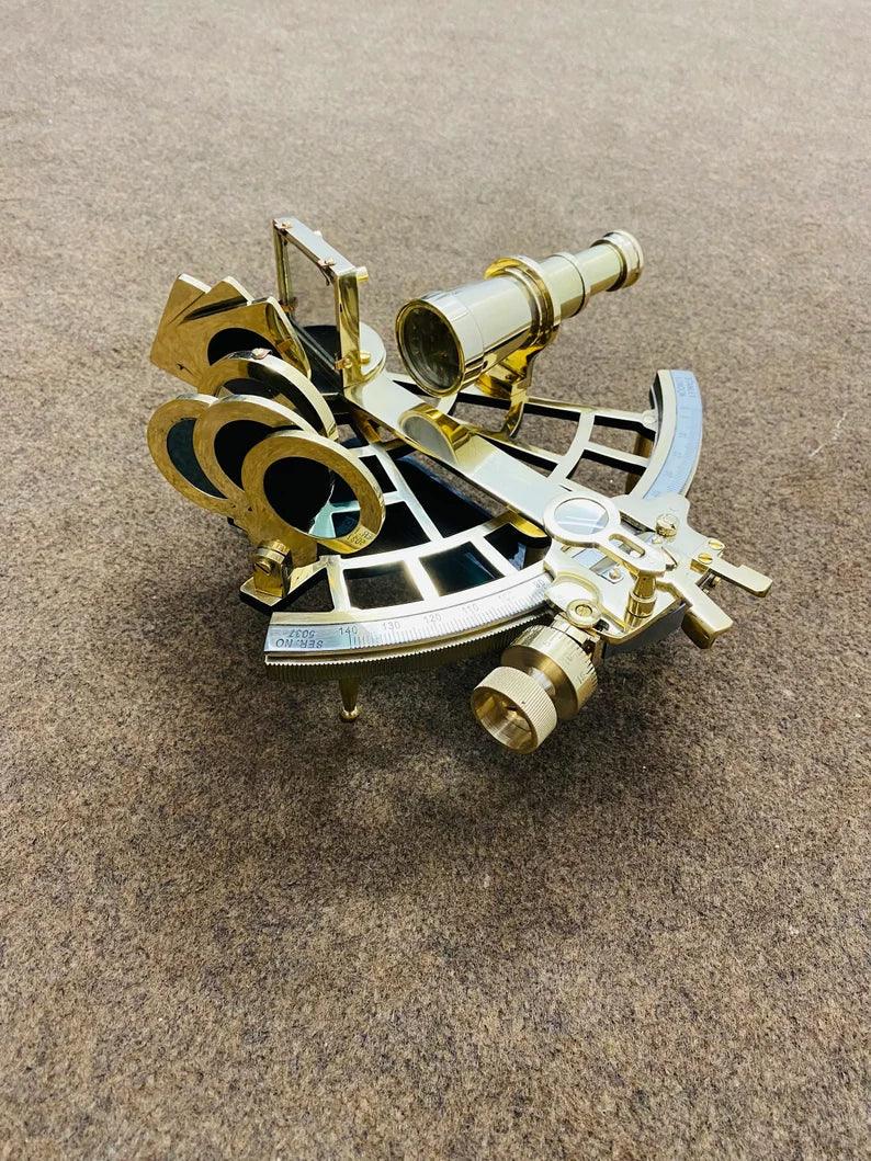 Nautical 9" Solid Brass Working Sextant | Navigational Sextant | Heavy Sextant | Vintage Ship Astrolabe Model Sextant handmade Gift