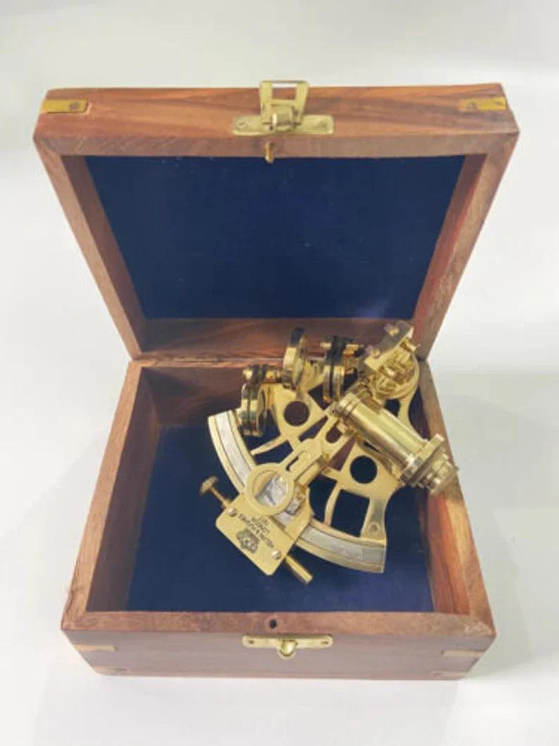 Nautical Brass Sextant With Wooden Box Real, Navigational, Marine Antique Sextant - collectiblegiftitems