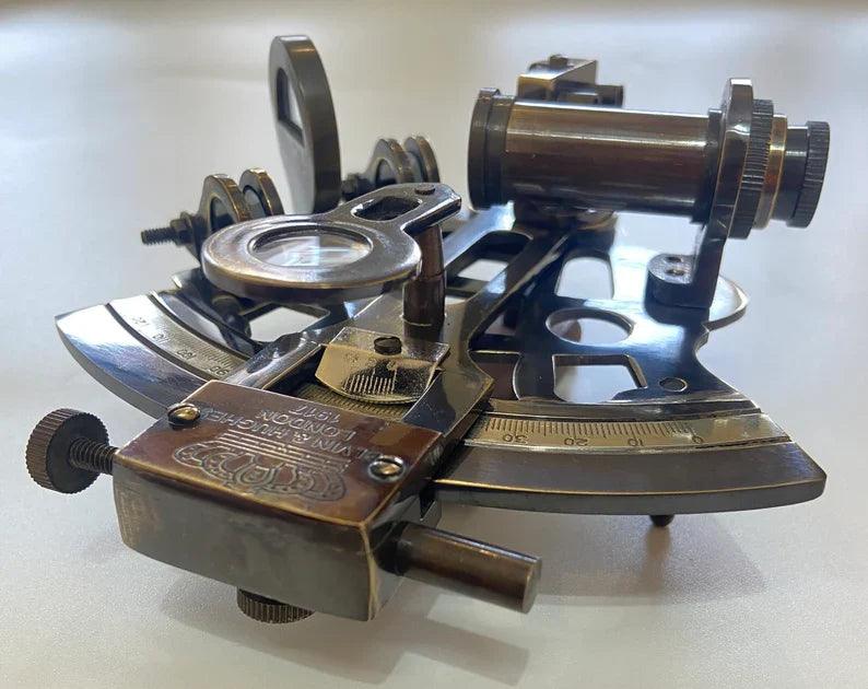 Nautical 5" Solid Brass Working Navigational KELVIN & HUGES LONDON 1917 Sextant In Black Antique