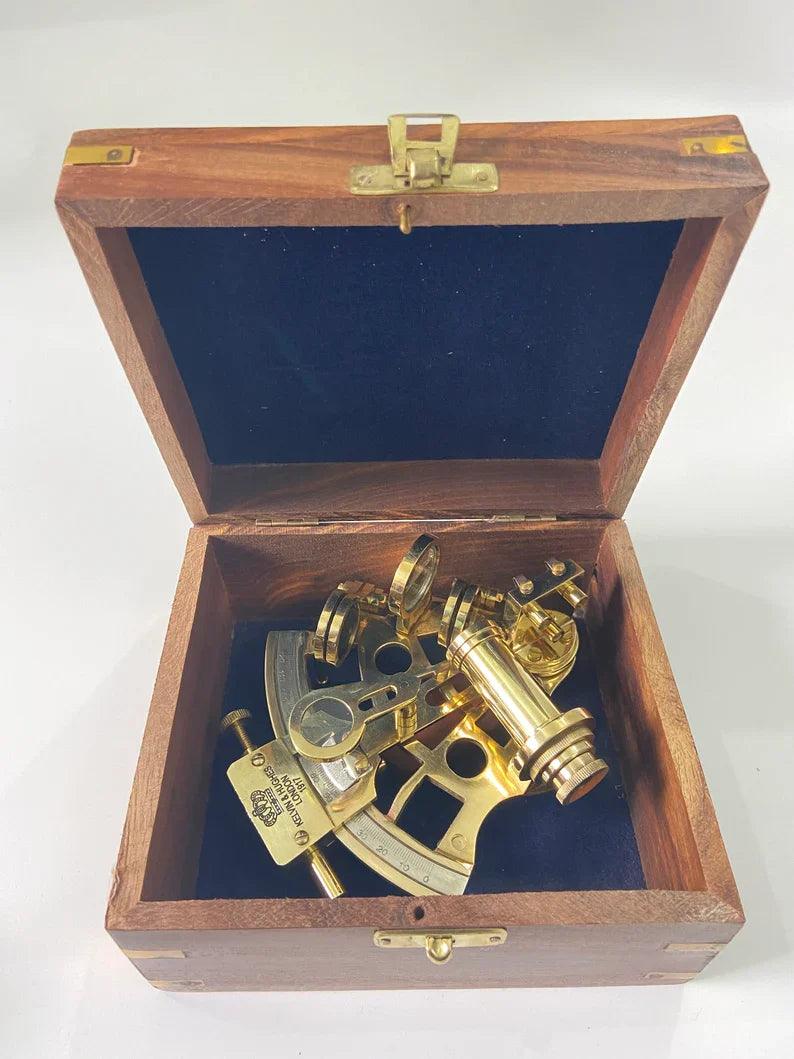 Nautical Brass Sextant With Wooden Box | Navigational Sextant | Real Sextant | Vintage Antique Marine Sextant | Collectible Gift - collectiblegiftitems