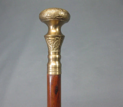 Bastón victoriano antiguo con mango de latón, bastón de madera