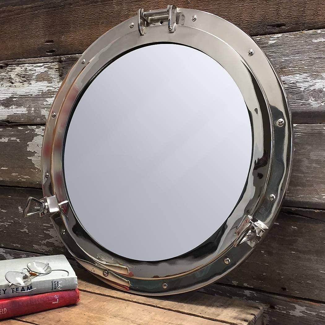 Beautiful Aluminum Porthole Mirror - 17inch W/ Chrome silver Finish - collectiblegiftitems