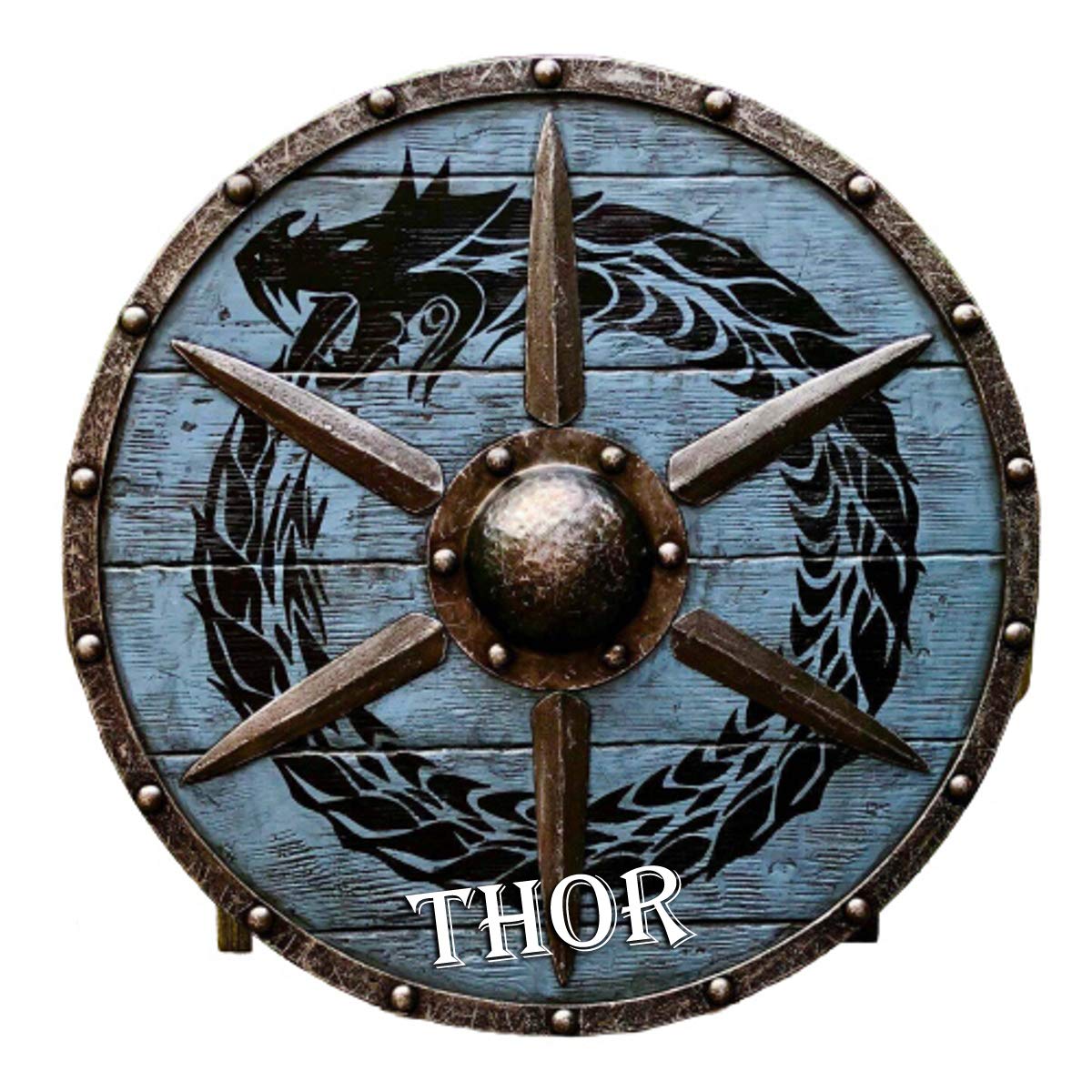 Escudo redondo medieval de dragón vikingo real de madera y acero, 24 