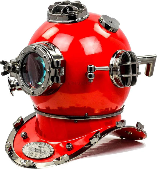 US Navy Mark V Scuba Diving Nautical Helmet Maritime Ship's Decorative Red Cobalt Premium Snorkeling Helmets (18 Inches, Red Cobalt)