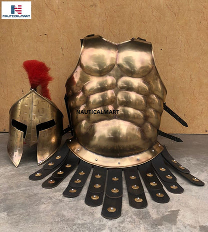 Armadura medieval Armadura muscular espartana Coraza 300 Película Armadura Casco Ciruela roja Disfraz de guerrero romano