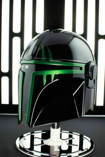 Mandalorian Steel Helmet Medieval Star Wars Black Series Black Green Wearable - collectiblegiftitems