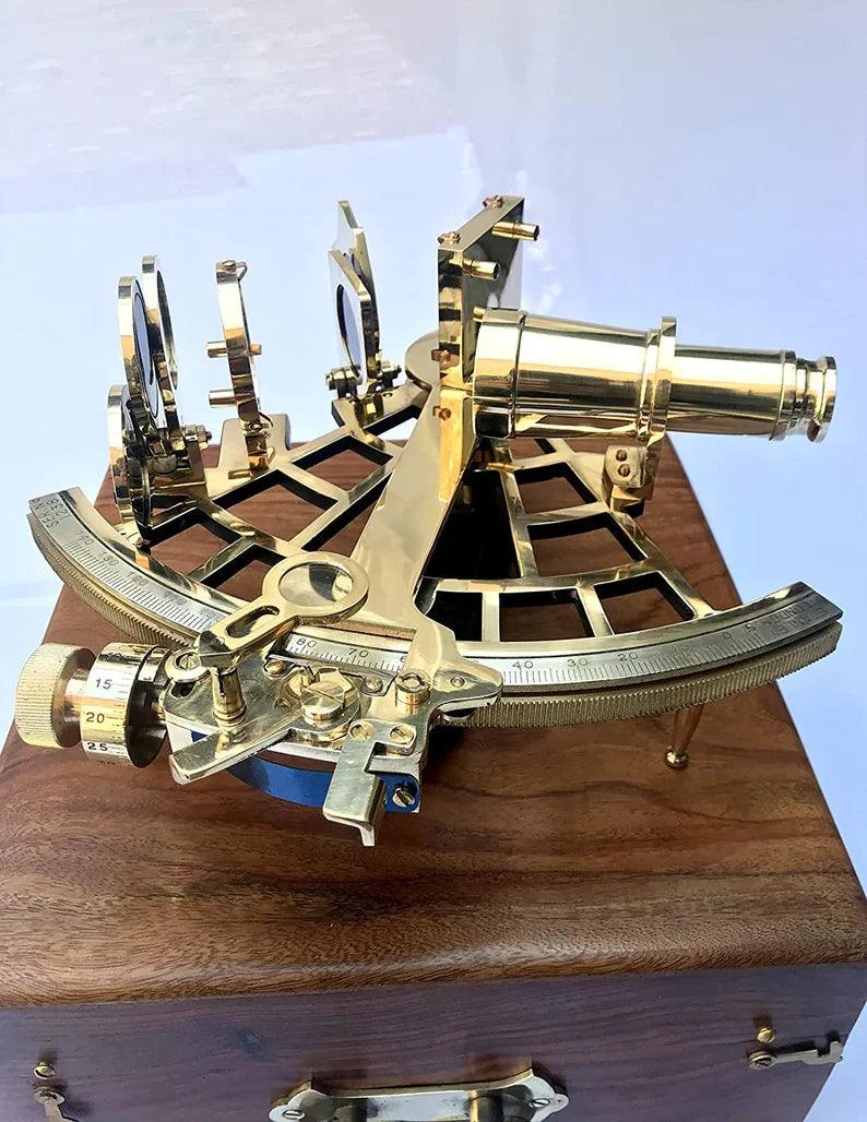 Nautical Brass Sextant Instrument with Wooden Box Marine Working Sextant 9" Fully Navigation Ship Astrolabe Sextant