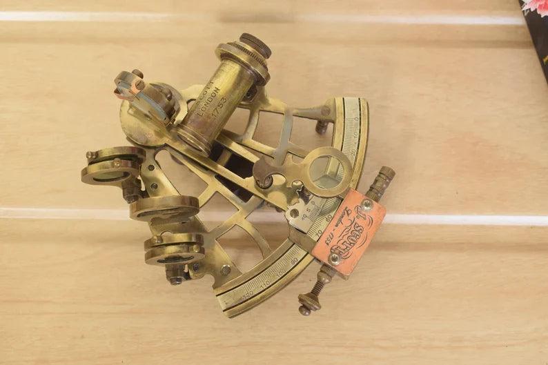 Brass Sextant, Handheld Nautical Sextant With Wooden Box - collectiblegiftitems