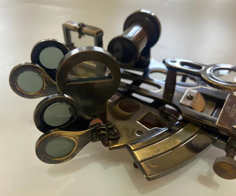 Nautical 5" Solid Brass Working Navigational KELVIN & HUGES LONDON 1917 Sextant In Black Antique