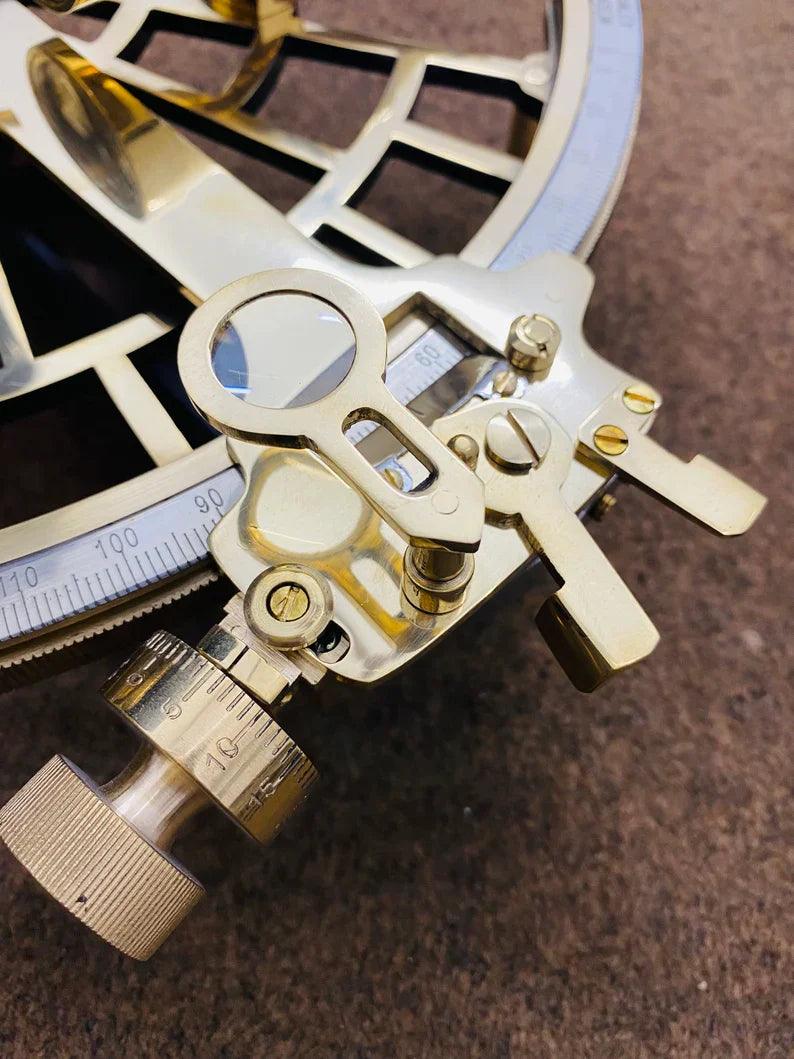 Nautical 9" Solid Brass Working Sextant | Navigational Sextant | Heavy Sextant | Vintage Ship Astrolabe Model Sextant handmade Gift