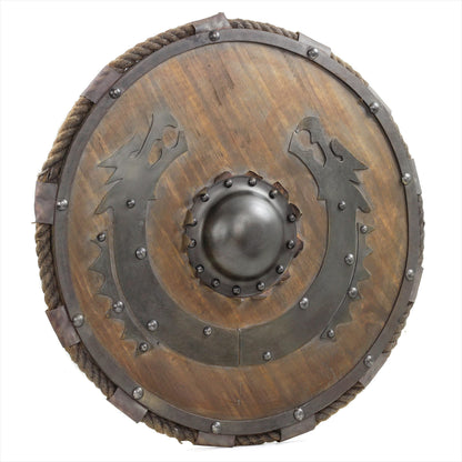 Escudo medieval de madera con diseño de dragón volador vikingo, acabado antiguo, 24.0 in 