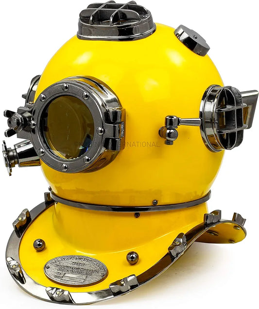 Casco náutico de buceo Mark V de la Marina de los Estados Unidos, cascos decorativos de cobalto amarillo premium para esnórquel (18 pulgadas, cobalto amarillo) 