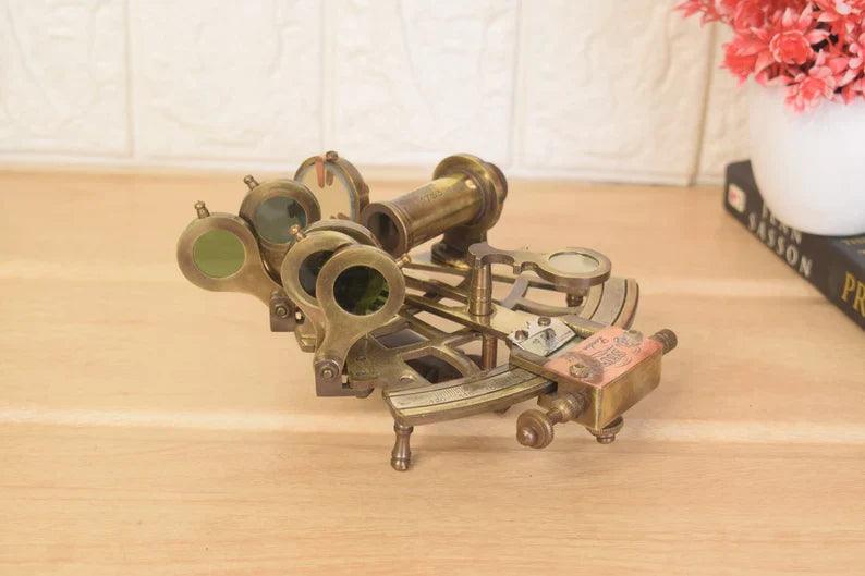 Brass Sextant, Handheld Nautical Sextant With Wooden Box - collectiblegiftitems