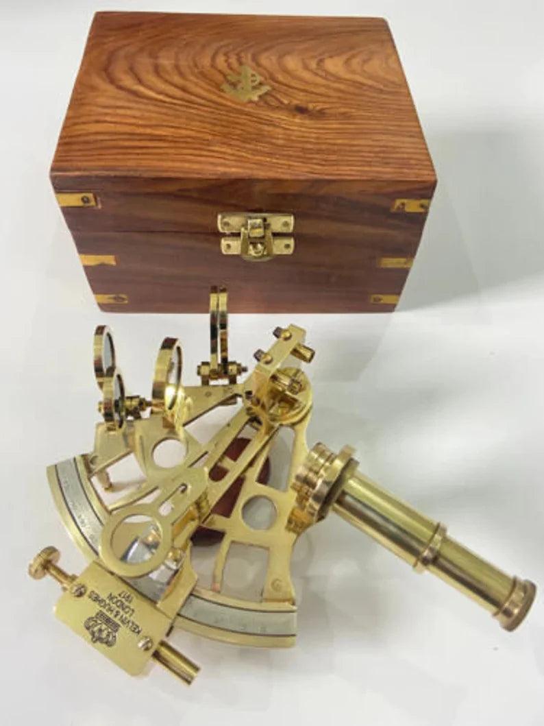 Nautical Brass Sextant With Wooden Box Real, Navigational, Marine Antique Sextant - collectiblegiftitems