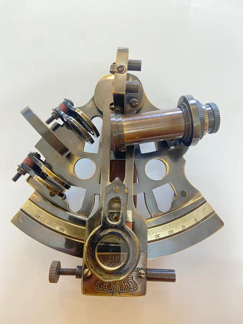 Nautical 5" Solid Brass Working Navigational KELVIN & HUGES LONDON 1917 Sextant In Black Antique
