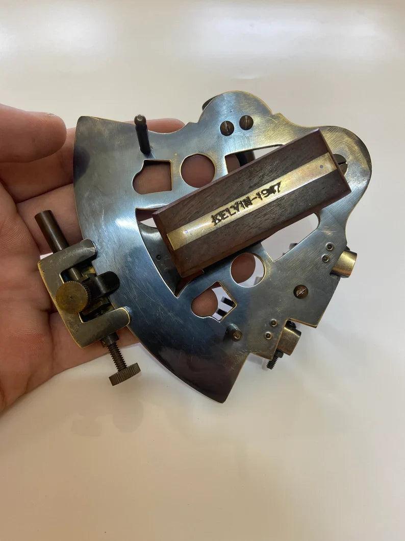 Nautical 5" Solid Brass Working Navigational KELVIN & HUGES LONDON 1917 Sextant In Black Antique